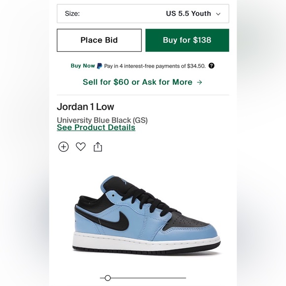 Jordan 1 Low UNC Black (GS) - Picture 7 of 11